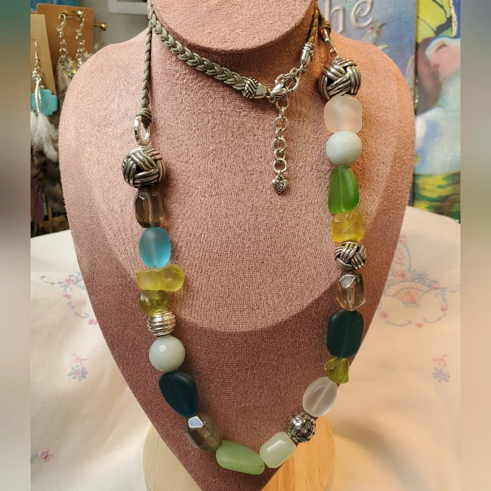 Brighton Necklace Sea Candy Long Beaded Corded Necklce In SILVERTONE